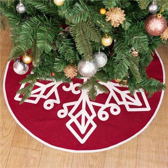 Christmas Burlap Tree Skirt, 30 Inch Farmhouse Red Tree Mat, Red - Picture 5 of 9